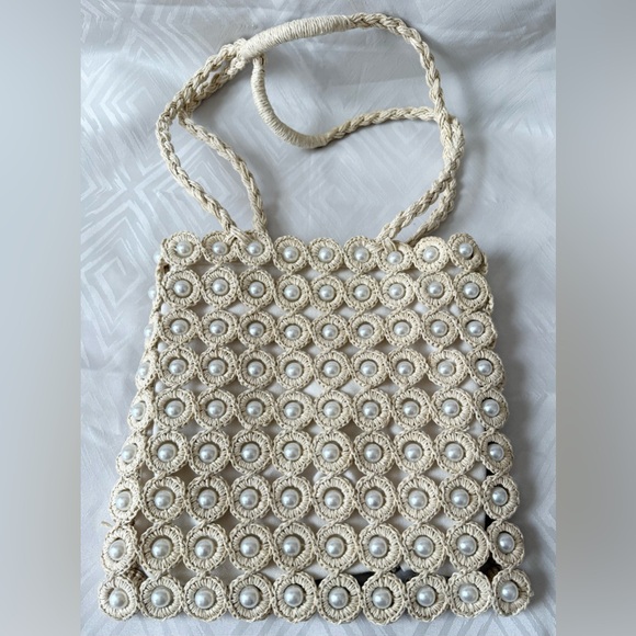 Haute Hippie Handbags - Haute Hippie Crochet Faux Pearl Elegant Cream Women Bag Purse